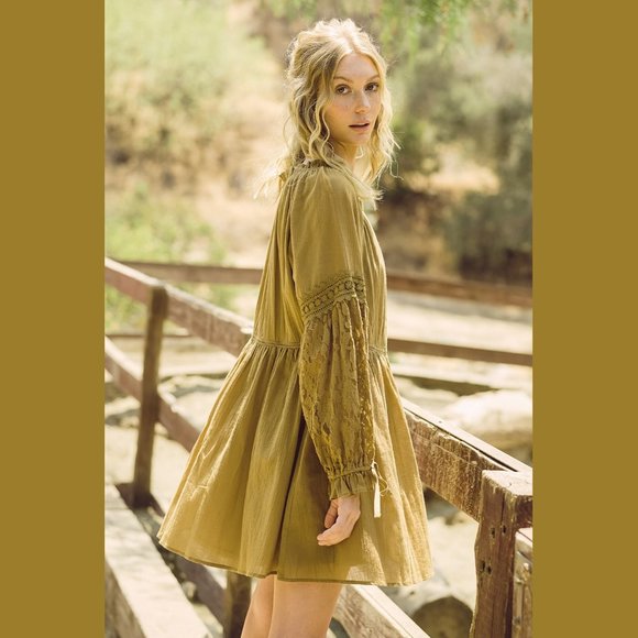 Listicle Moss Mini Dress • NWT • Green • Lace Cotton • Ruffles • Pockets • Boho - Picture 6 of 7